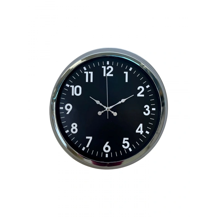 Mey İthalat® Modern 40 Cm Metal Krom Standart Duvar Saati