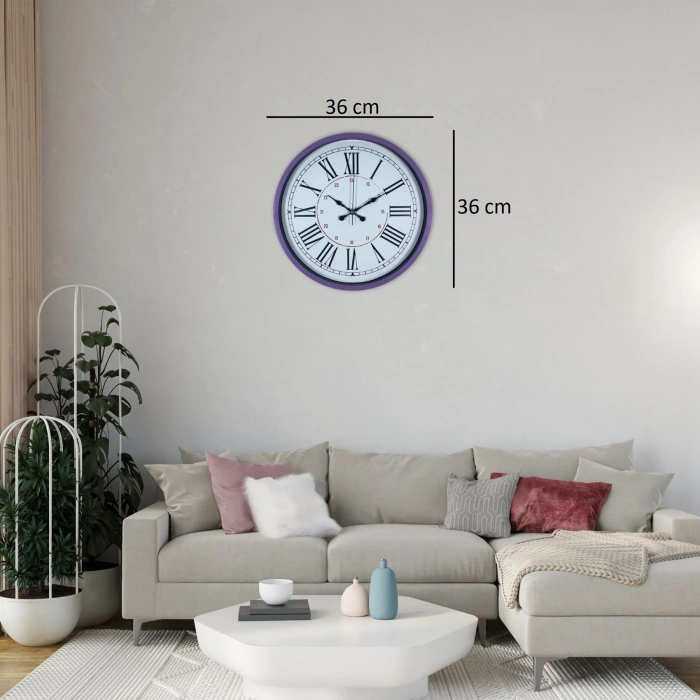Mey İthalat® Mor Roma Rakamlı 36 Cm Duvar Saati