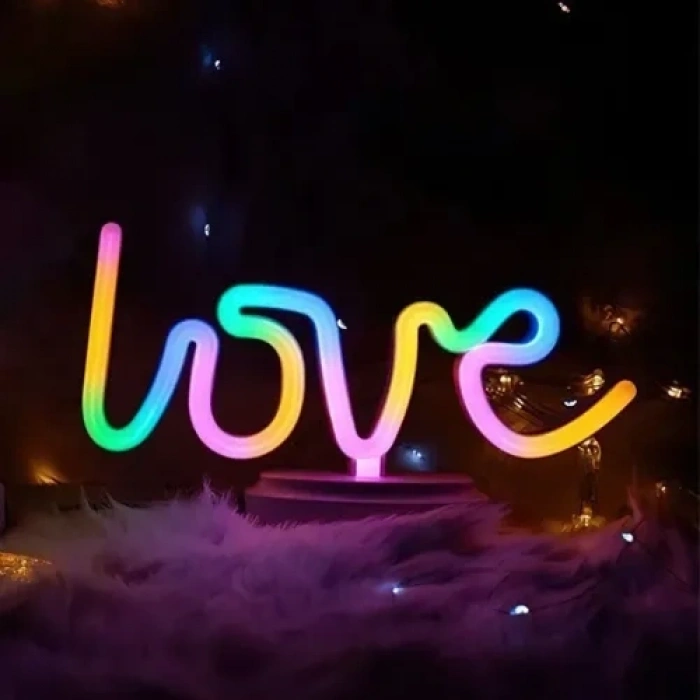 Mey İthalat® Neon Işıklı Love Yazılı Masa Gece Lambası