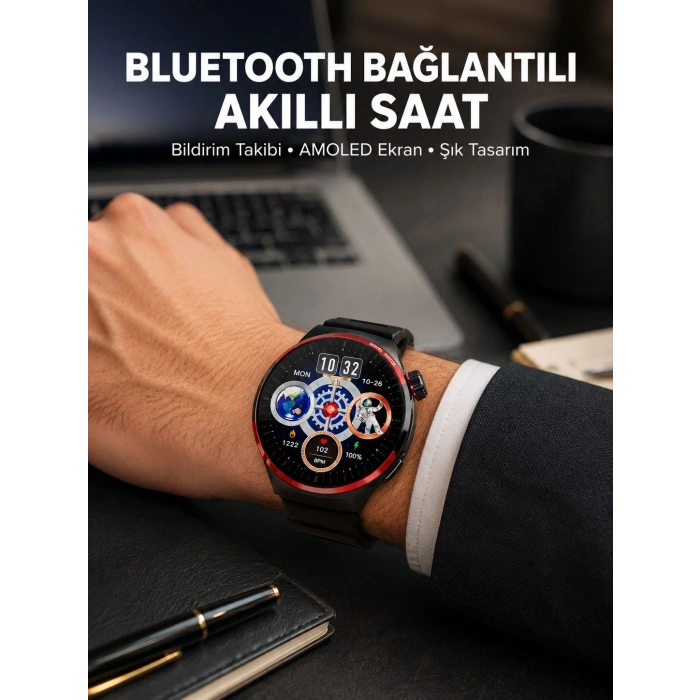 Mey İthalat® NFC Destekli Akıllı Saat AMOLED Ekranlı Şık Tasarım Yeni Nesil