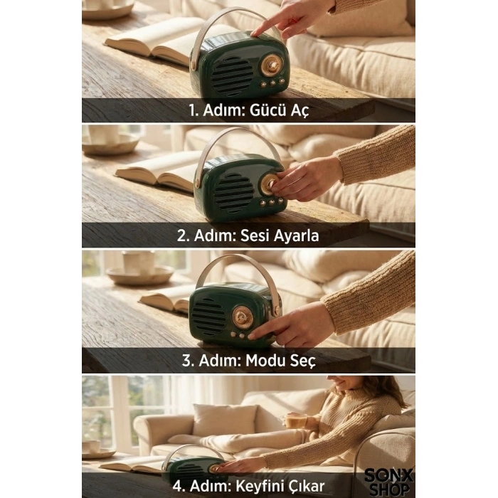 Mey İthalat®  Nostaljik Retro Bluetooth  - FM Radyo, USB ve Bluetooth Kablosuz Hoparlör