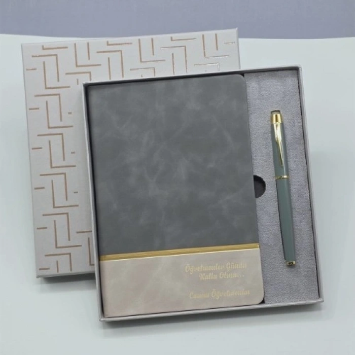 Mey İthalat®  Öğretmenler Gününe Özel Deri Defter Ve Kalem Set