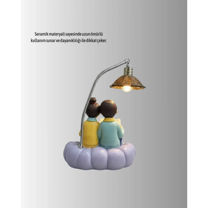Mey İthalat® Okuyan Çift Figürlü Dekoratif Gece Lambası Hediye Seçeneği
