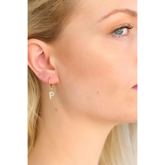 Mey İthalat® P Harf Bayan Küpe