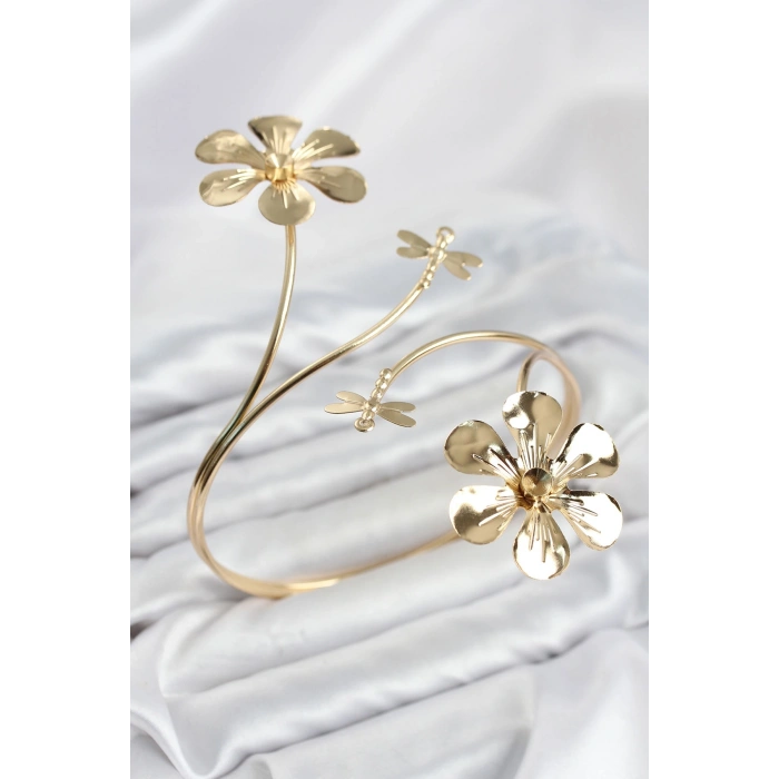 Mey İthalat® Pazu Bileklik Gold Renk Pirinç Çiçek Model