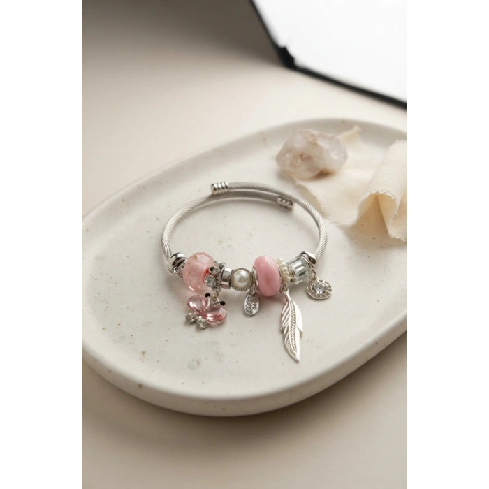 Mey İthalat® Pembe Kelebek Charmlı Bileklik
