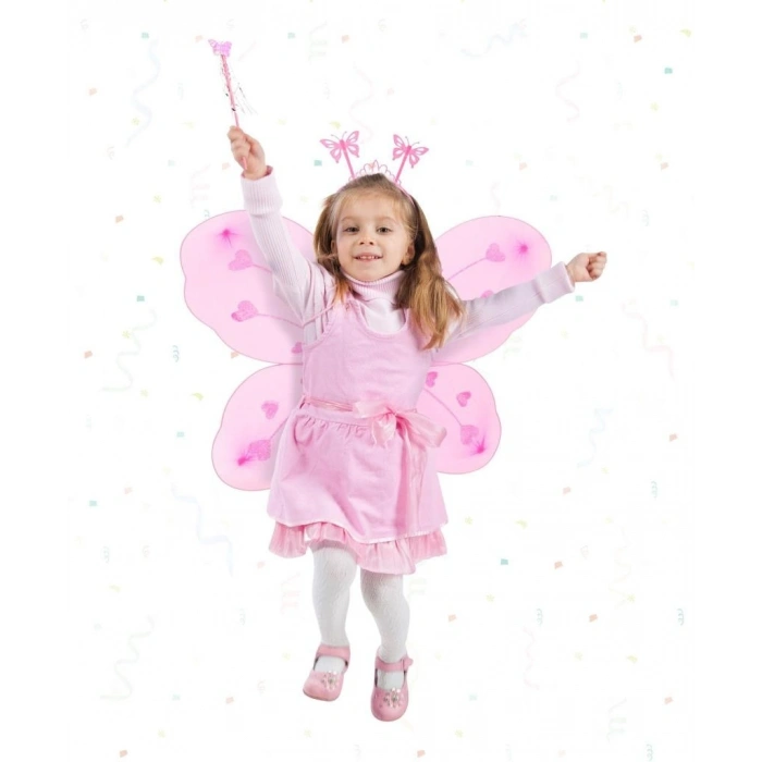 Mey İthalat® Pembe Kız Seti – 50 cm Kanadı, Taç ve Asa