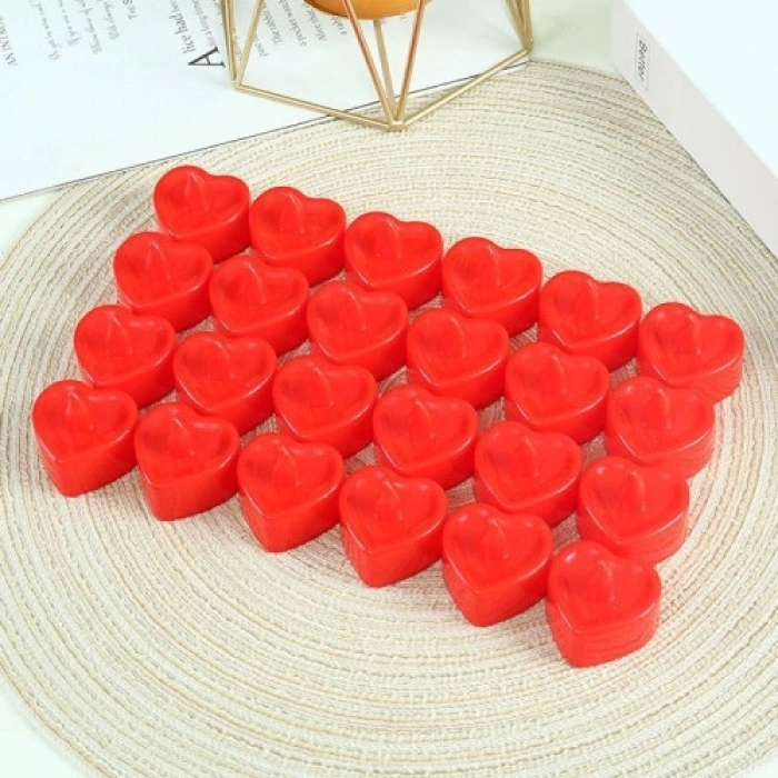 Mey İthalat® Pilli Kalp Mum 1.8cm 24lü Paket