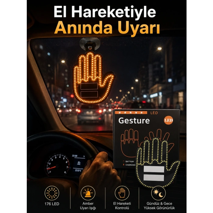 Mey İthalat® Pilli Led Işık Araç Camı İçin Uzaktan Kumandalı El Simgesi