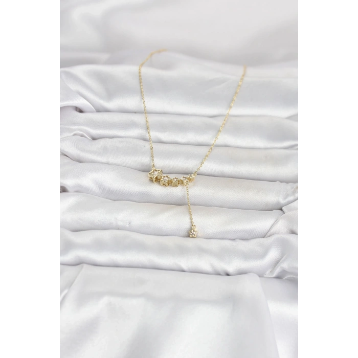 Mey İthalat® Pirinç Gold Renk Minimal Sallantılı Yıldız Model Kadın Kolye