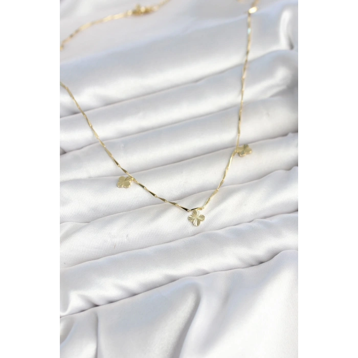 Mey İthalat® Pirinç Minimal Gold Renk Yonca Model Kadın Kolye