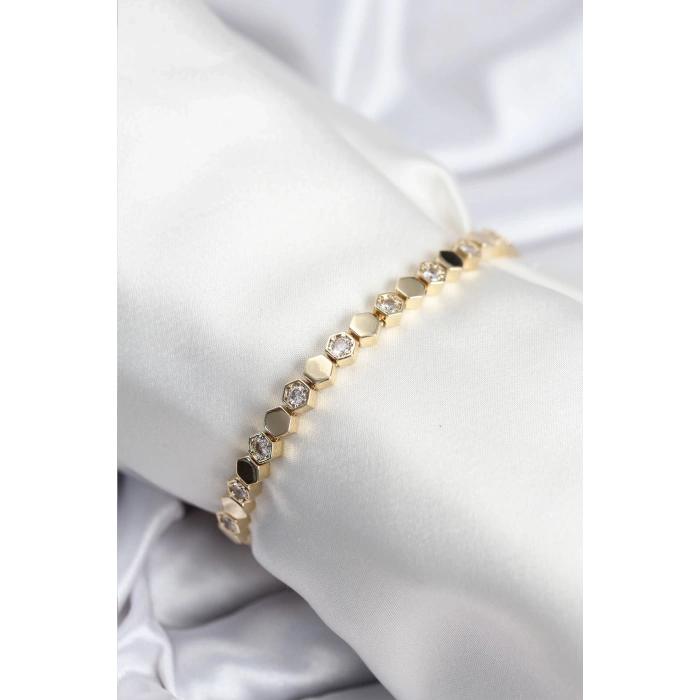 Mey İthalat® Pirinç VIP Seri Gold Renk Petek Model Kadın Bileklik