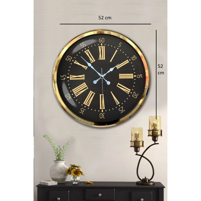 Mey İthalat® Prime Aurea Gold 52 Cm Metal Duvar Saati