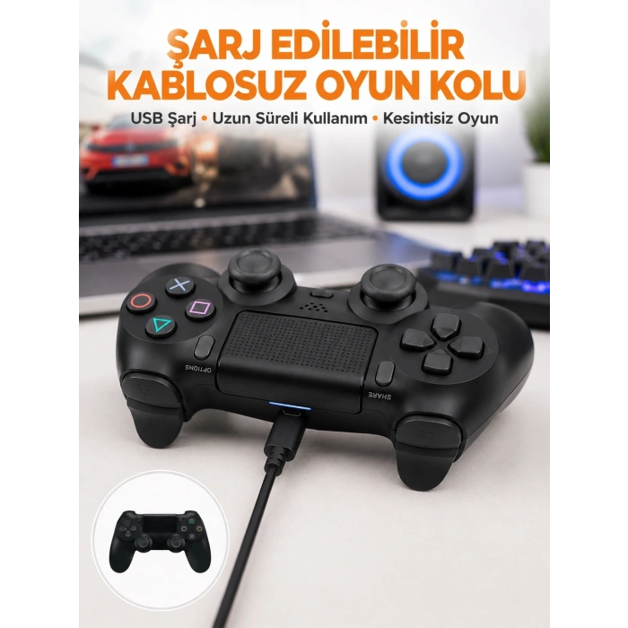 Mey İthalat® PS4 Uyumlu Kablosuz Oyun Kolu – Titreşimli, Şarjlı ve Ergonomik Yeni Nesil