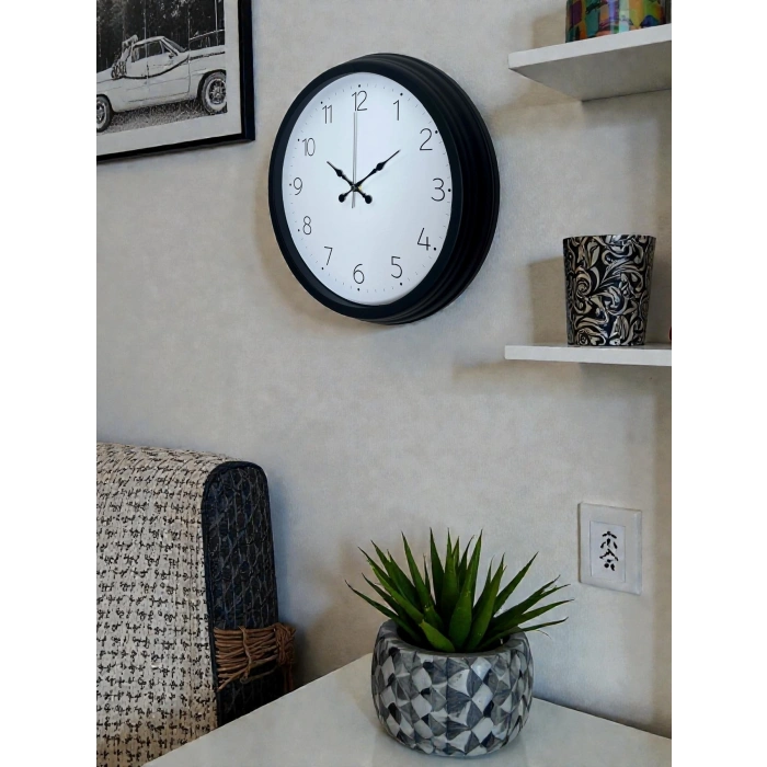 Mey İthalat® Pure Time Black 40 Cm Metal Duvar Saati