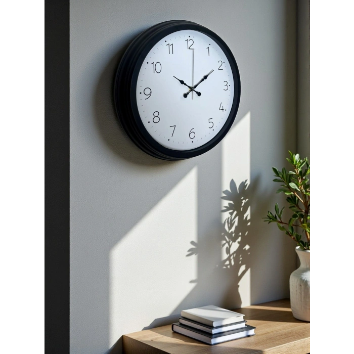 Mey İthalat® Pure Time Black 40 Cm Metal Duvar Saati