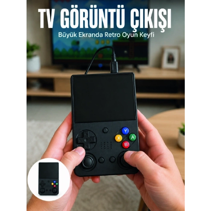 Mey İthalat® Retro Oyun Konsolu Çift Analog Joystick 64GB Hafızalı Taşınabilir El Konsolu