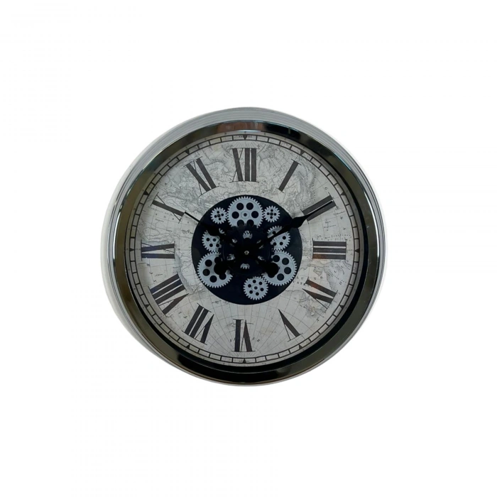 Mey İthalat® Roma Atlas  60 Cm Çarklı Krom Duvar Saati