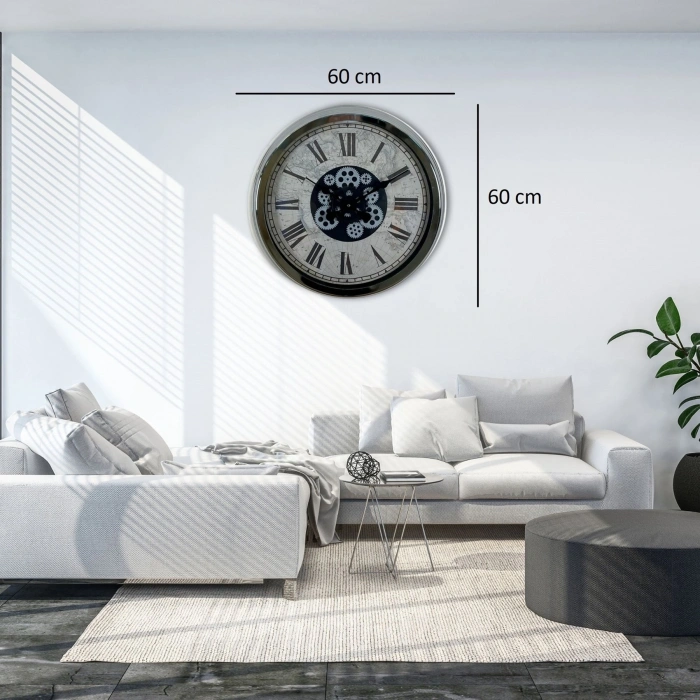 Mey İthalat® Roma Atlas  60 Cm Çarklı Krom Duvar Saati