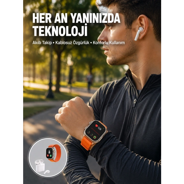 Mey İthalat® S8 Ultra Akıllı Saat ve Bluetooth Kablosuz Kulaklık 2’li Set Yeni Nesil