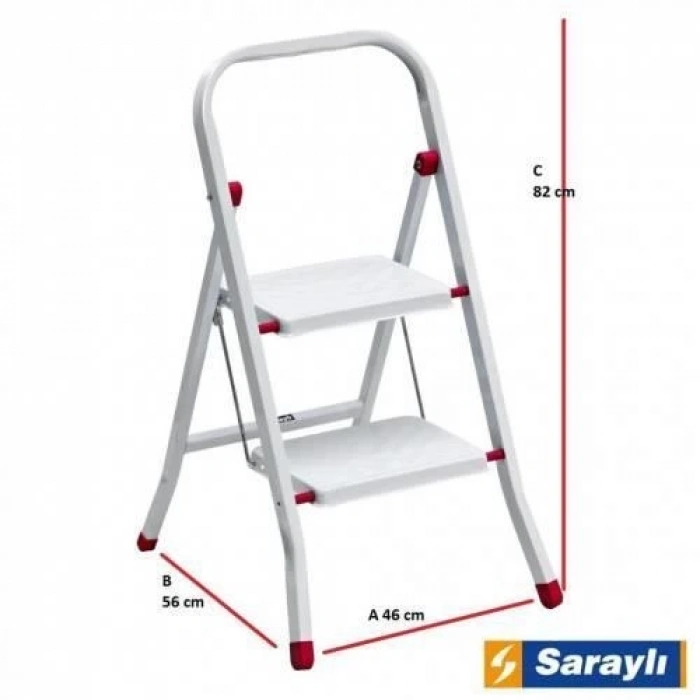 Mey İthalat® Saraylı Pratik Metal Merdiven Beyaz 2 Basamaklı