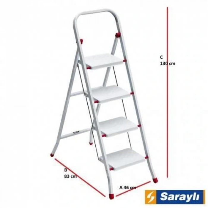 Mey İthalat® Saraylı Pratik Metal Merdiven Beyaz 4 Basamaklı