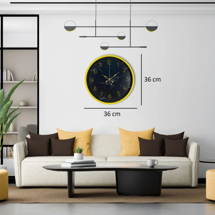 Mey İthalat® Sarı 36 Cm Mermer Desenli Duvar Saati
