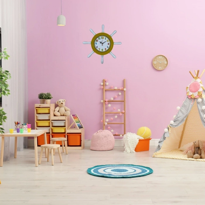 Mey İthalat® Sarı Çocuk Odası Kamelalı Dümen Duvar Saati