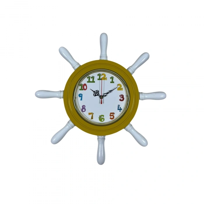 Mey İthalat® Sarı Çocuk Odası Kamelalı Dümen Duvar Saati