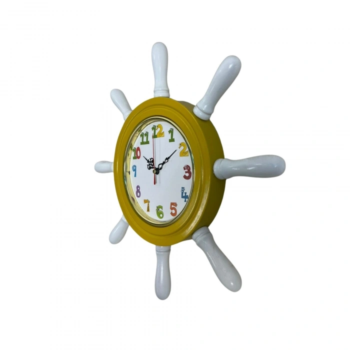 Mey İthalat® Sarı Çocuk Odası Kamelalı Dümen Duvar Saati