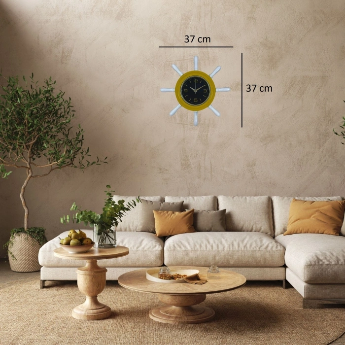 Mey İthalat® Sarı Modern Kavelalı Dümen Duvar Saati