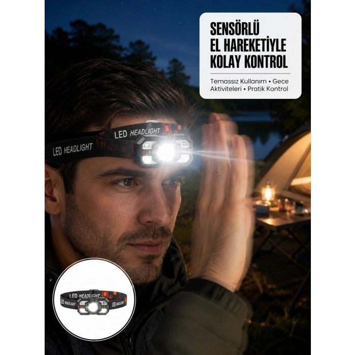 Mey İthalat® Şarj Edilebilir LED Far Hareket Sensörlü 5 Modlu Outdoor Yeni Nesil