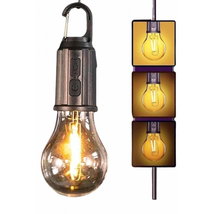 Mey İthalat® Şarjlı Dekoratif Kamp Lambası Askılı Ampul Led Işık Type-C Girişli