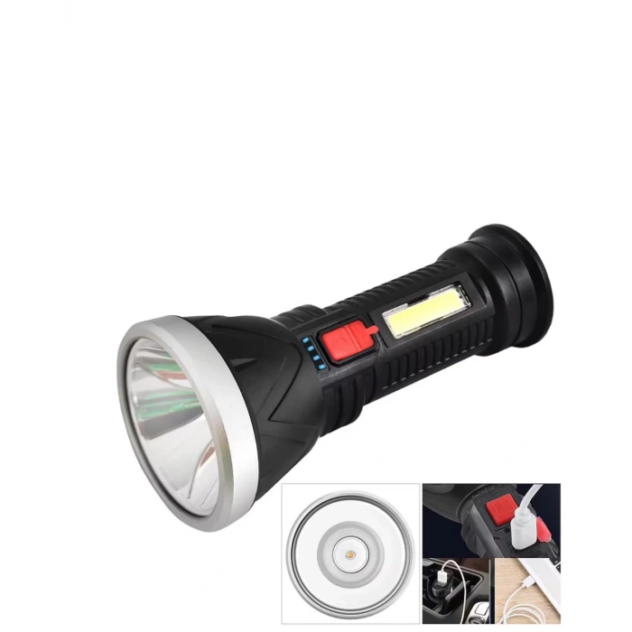 Mey İthalat® Şarjlı LED El Feneri 9 LED Güçlü Işık ve 4 Modlu Kullanım