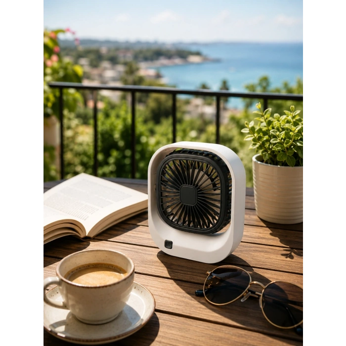 Mey İthalat® Şarjlı Masaüstü Fan 3 Kademeli Güçlü Hava Akışı