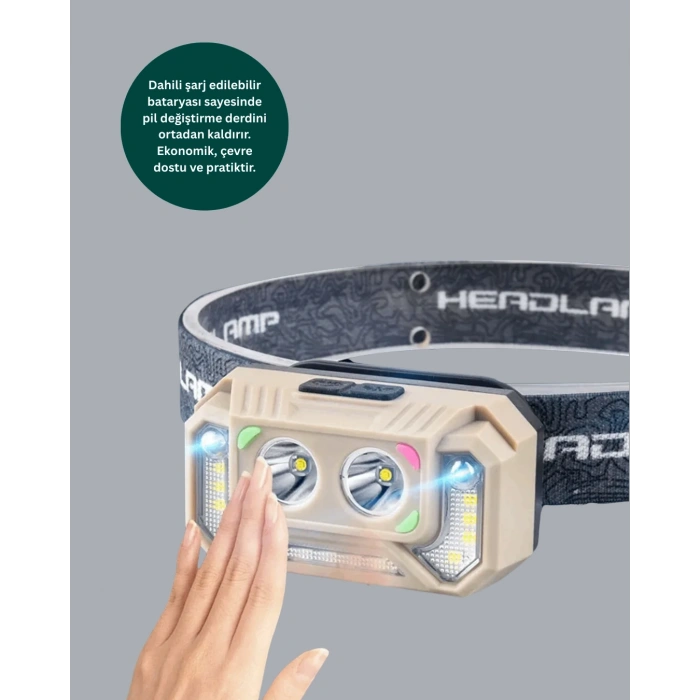 Mey İthalat® Şarjlı Wave Sensörlü LED Kafa Feneri Outdoor Kullanım Yeni Nesil