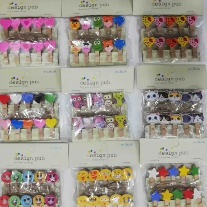 Mey İthalat® Şekilli Renkli Ahşap Mandal Seti (10lu Paket)