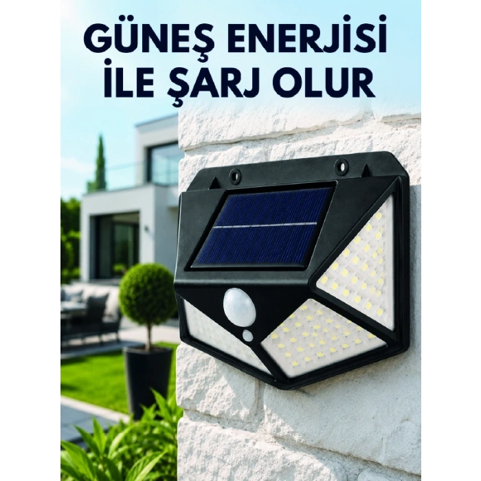 Mey İthalat® Sensörlü Solar Bahçe Lambası Geniş Açılı LED Aydınlatmalı Balkon Garaj ve Bahçe Işığı