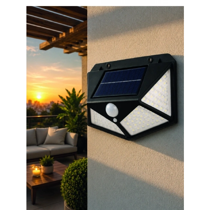 Mey İthalat® Sensörlü Solar Bahçe Lambası Geniş Açılı LED Aydınlatmalı Balkon Garaj ve Bahçe Işığı