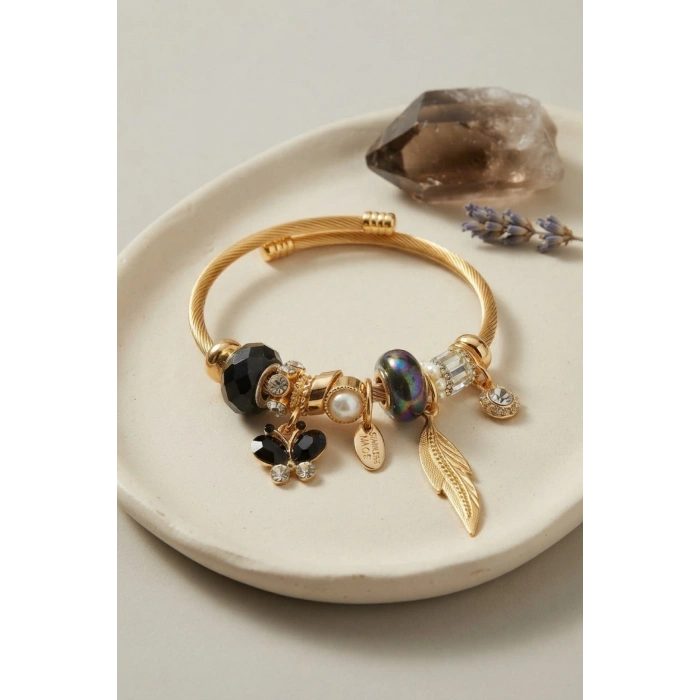 Mey İthalat® Siyah Kelebek Model Charmlı Bileklik