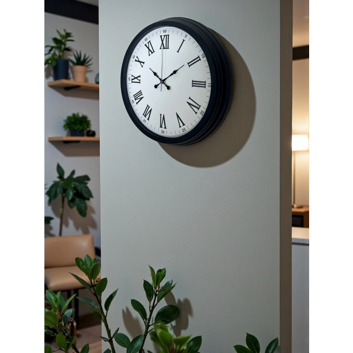 Mey İthalat® Siyah Klasik & Şık 40 Cm Metal Duvar Saati