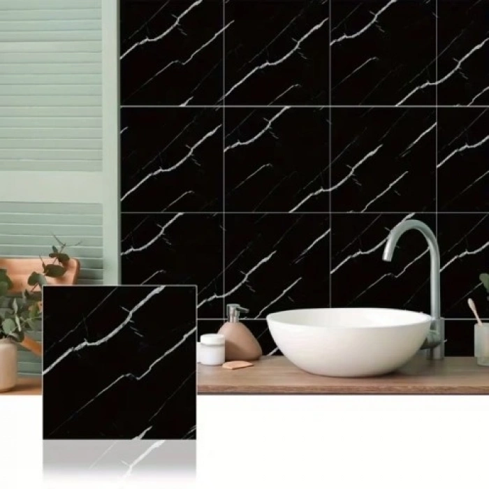 Mey İthalat® SİYAH MERMER DESENLİ ALÜMİNYUM PLASTİK DUVAR STİCKER (30*30)