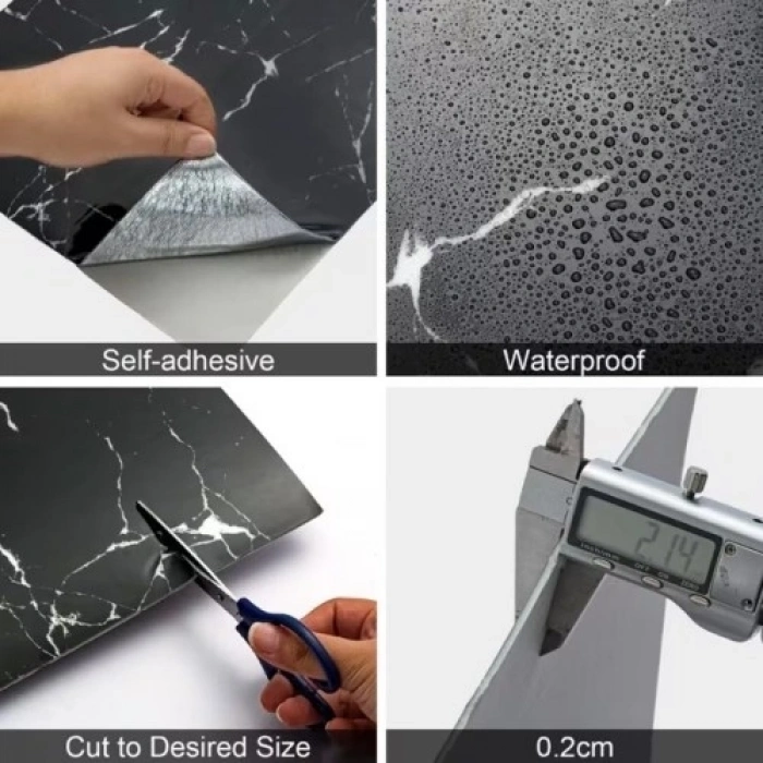 Mey İthalat® SİYAH MERMER DESENLİ ALÜMİNYUM PLASTİK DUVAR STİCKER (30*30)