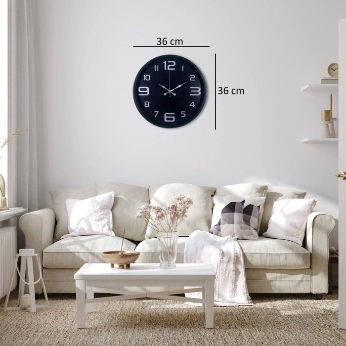 Mey İthalat® Siyah Modern 36 Cm Duvar Saati