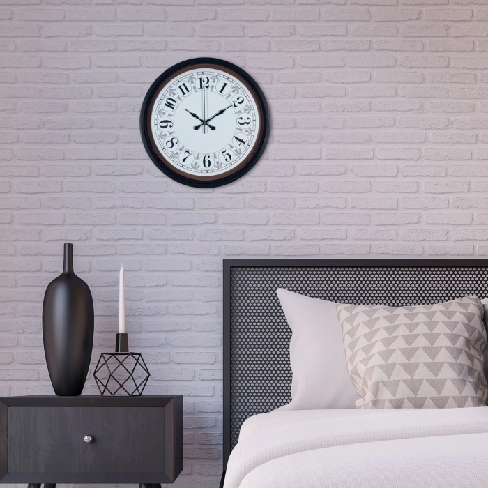 Mey İthalat® Siyah Motifli 36 Cm Duvar Saati