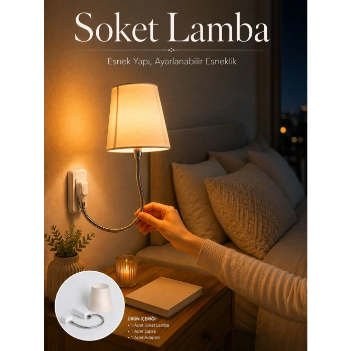 Mey İthalat® Soket Lamba Yatak Başı Işığı Ayarlanabilir Boyunlu