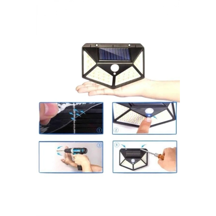 Mey İthalat® Solar Sensörlü Duvar Lambası Bahçe Lambası Parlak Beyaz Işık Suya Dayanıklı