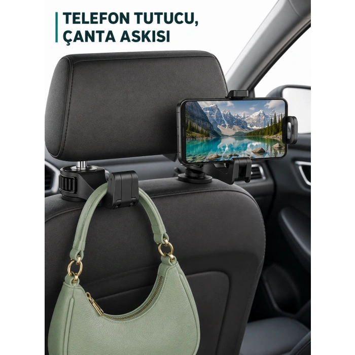 Mey İthalat® Telefon Tutucu Özellikli Araç İçi Çanta Askısı