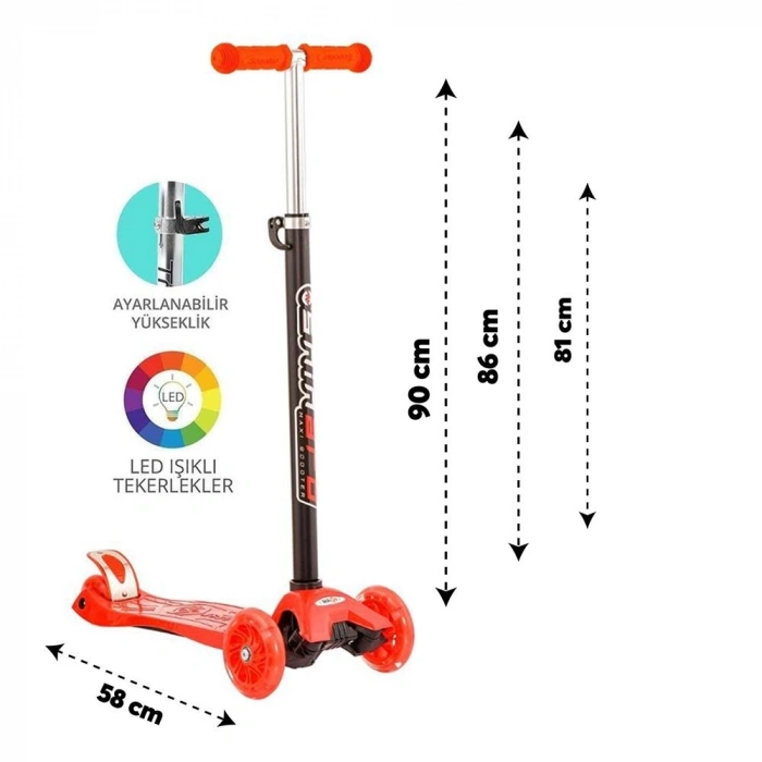 Mey İthalat® Torutoys Kırmızı Twist Işıklı Scooter Kırmızı