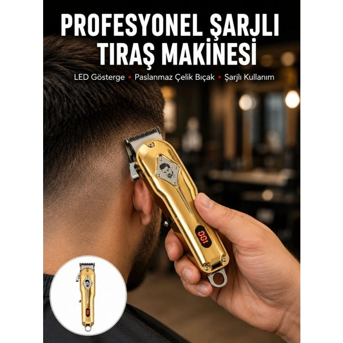 Mey İthalat® Type-C Şarjlı LCD Ekranlı Profesyonel Saç Sakal Tıraş Makinesi Yeni Nesil